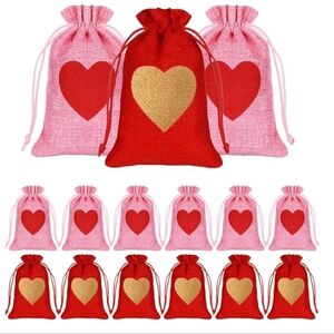 24 Pcs Heart Burlap Gift Bags with Drawstring 4X6 In Approx. NWT